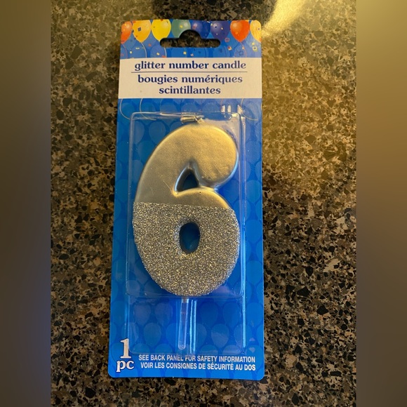 Large Glitter Numeric BIRTHDAY CANDLE - Silver Number 6 - Picture 3 of 3